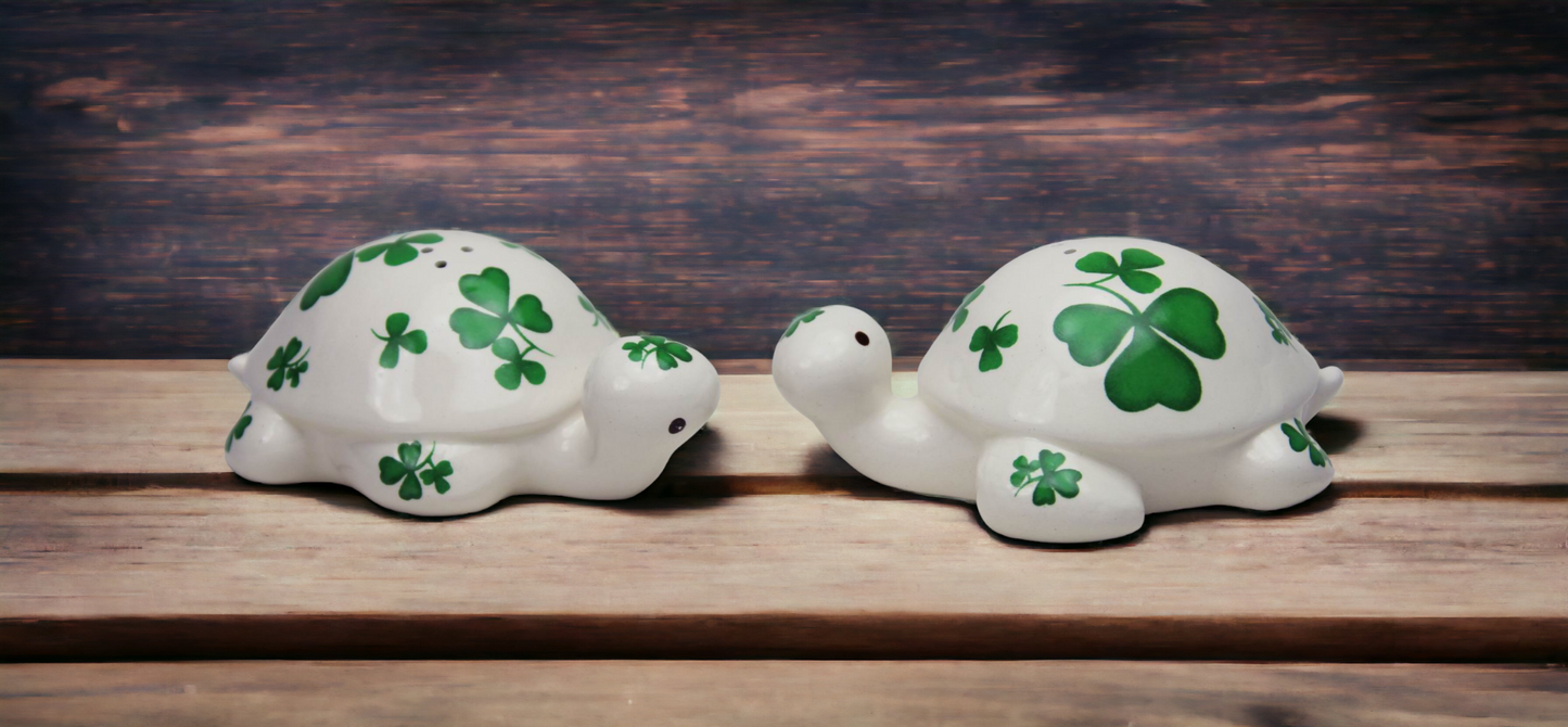 Ceramic Turtles with Shamrock Design Salt and Pepper Shakers Home Décor Gift for Her Mom Kitchen Décor Irish Saint