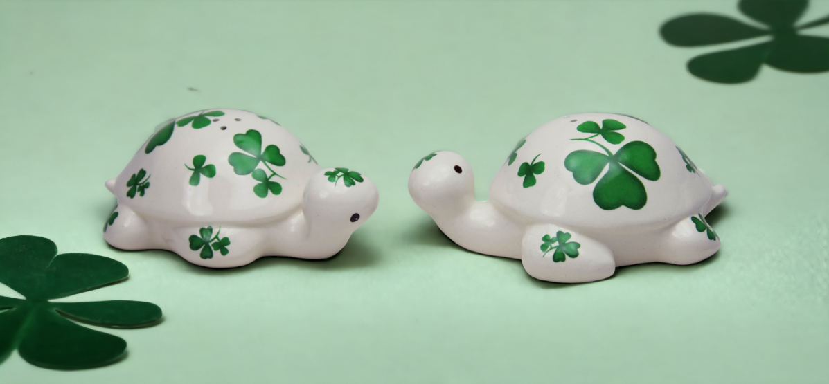 Ceramic Turtles with Shamrock Design Salt and Pepper Shakers Home Décor Gift for Her Mom Kitchen Décor Irish Saint