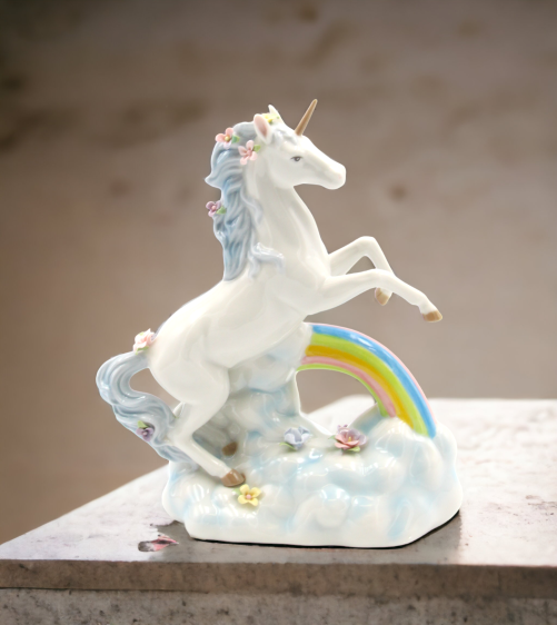 Ceramic Unicorn Jumping Over The Rainbow Musical Box Home Décor Gift for Her Gift for Daughter Horse Lover Gift