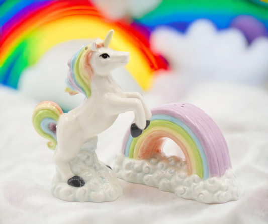 Ceramic Unicorn Jumping Over the Rainbow Salt and Pepper Shakers Home Décor Gift for Her Gift for Daughter Kitchen