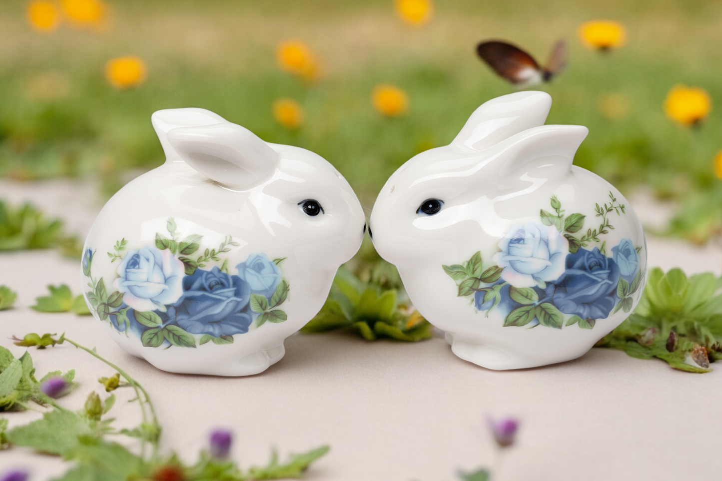 Ceramic Victorian Easter Bunny Salt And Pepper Shakers Spring Decor Gift for Mom - Salt & Pepper Shakers