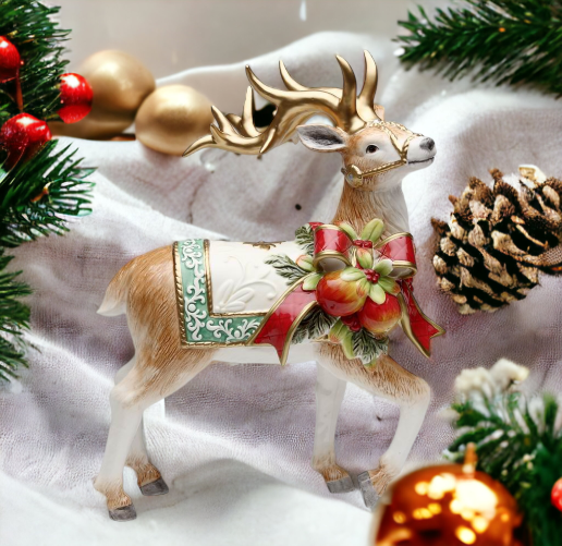 Ceramic Victorian Harvest Reindeer Figurine Centerpiece Home Décor Gift for Her Gift for Mom Kitchen Décor Christmas