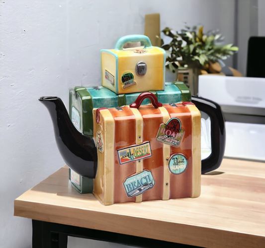 Ceramic Vintage Style Suitcase Teapot Gift for Her Gift for Mom Kitchen Décor Tea Party Décor Café Décor Kitchen Decor