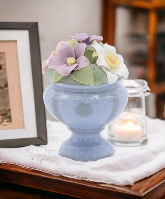 Ceramic Violet Flower Pot Figurine Home Décor Gift for Her Gift for Mom Spring Décor Wedding Decor - Figurine