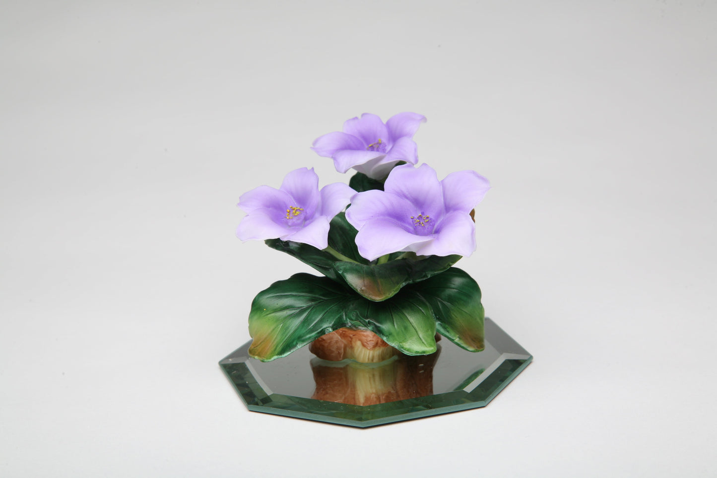 Ceramic Violet Flowers on Glass Base Figurine Gift for Her Gift for Mom Home Decor - Figurine