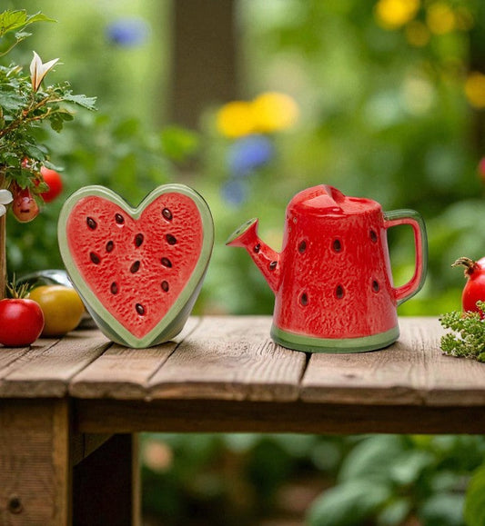 Ceramic Watermelon Heart and Water can Salt and Pepper Shakers Kitchen Summer Decor Gift for Her - Salt & Pepper Shakers
