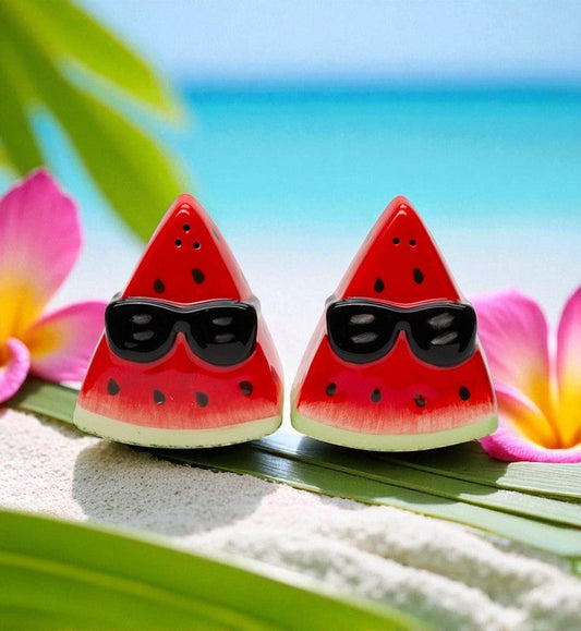 Ceramic Watermelon Wearing Sunglasses Salt and Pepper Shakers Summer Kitchen Decor Gift for Her - Salt & Pepper Shakers