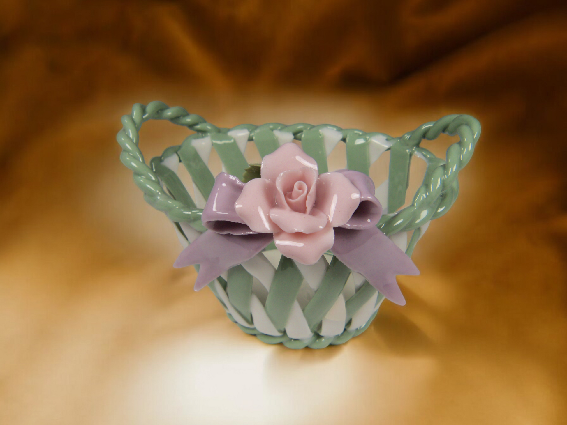 Ceramic Weaved Basket with Pink Rose Flower Gift for Her Gift for Mom Home Decor Vanity Decor - flower