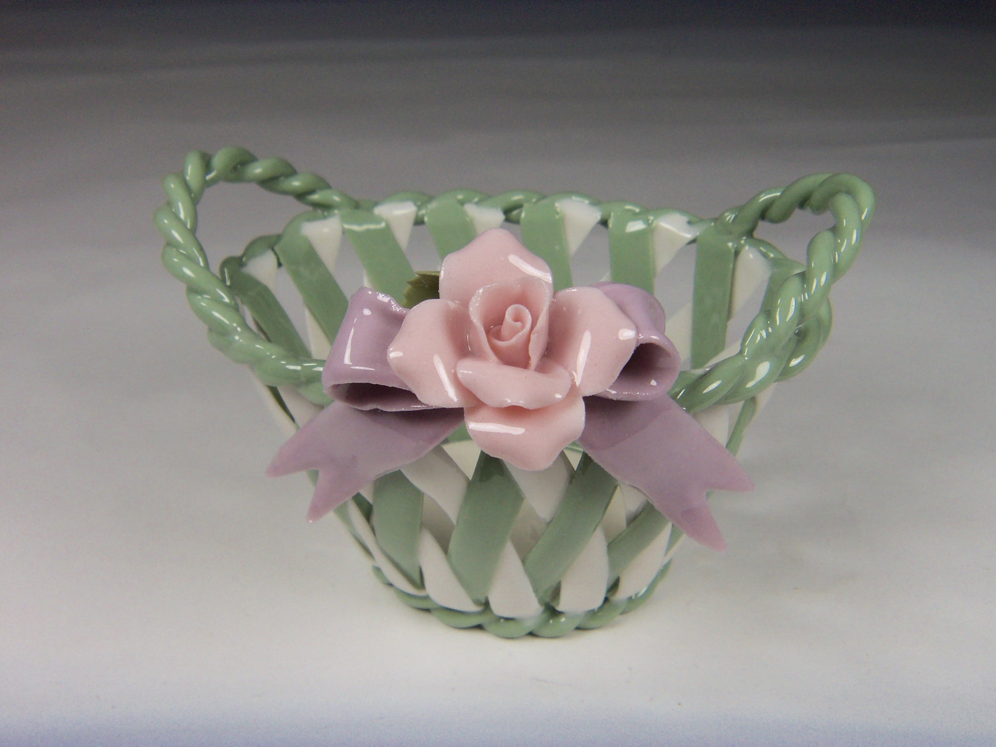 Ceramic Weaved Basket with Pink Rose Flower Gift for Her Gift for Mom Home Decor Vanity Decor - flower
