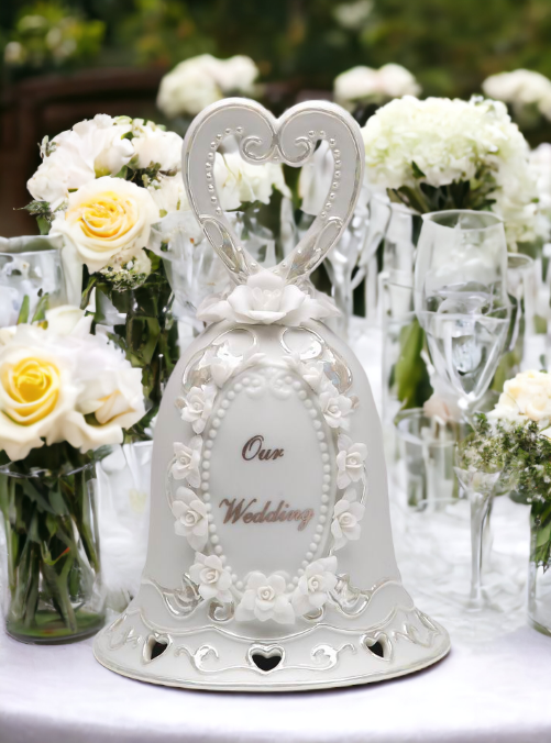 Ceramic Wedding Bell with Rose Flowers Wedding Décor or Gift Anniversary Décor or Gift Home Décor - Bell