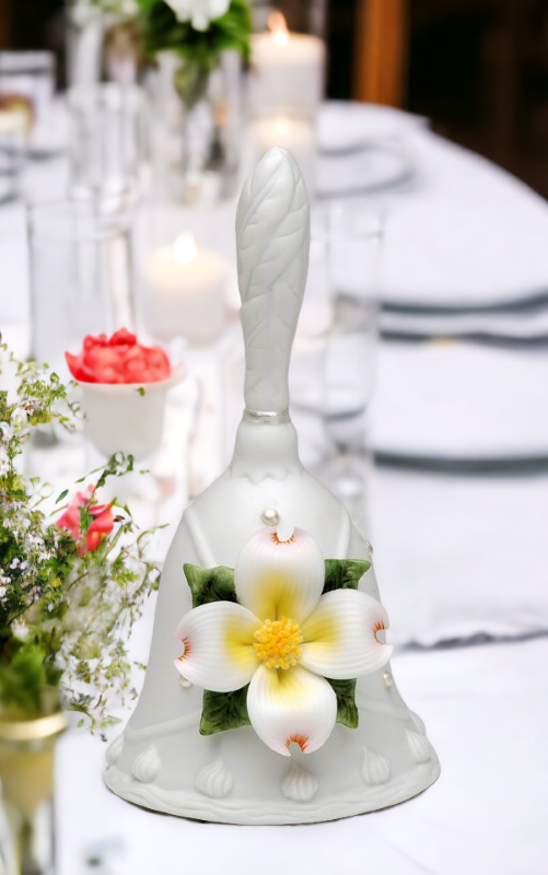 Ceramic Wedding Bell with White Flower Wedding Décor or Gift Anniversary Décor or Gift Home Décor Vanity Decor - Bell