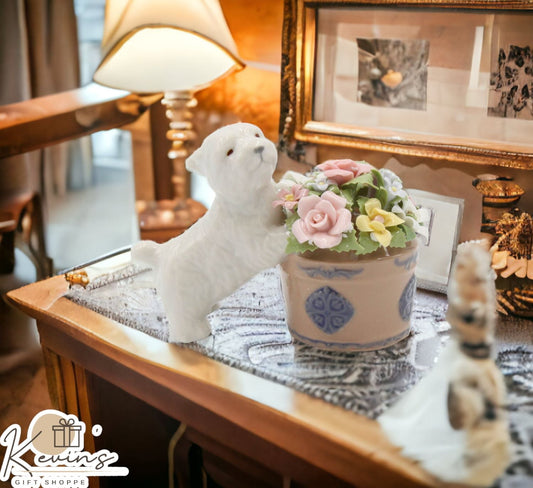 Ceramic Westie Dog By Floral Pot Small Figurine Home Décor Gift for Her Gift for Mom Kitchen Décor Dog Lover Gift Pet