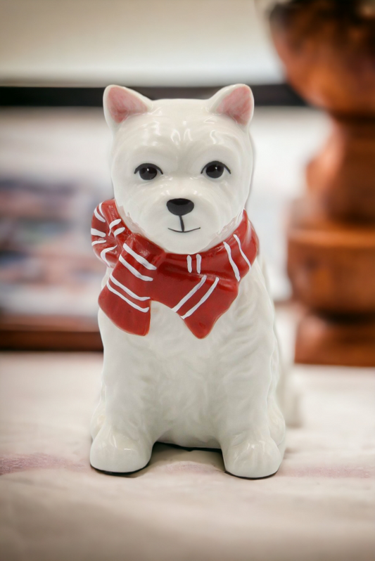 Ceramic Westie Dog with Red Scarf Figurine Home Décor Gift for Her Gift for Mom Dog Lover Gift Pet Loss Gift - Figurines