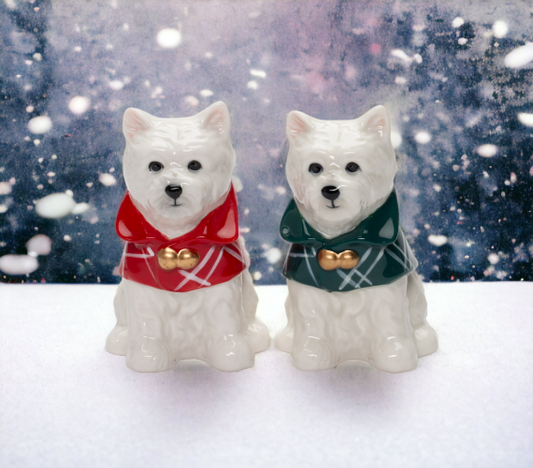 Ceramic Westie Dogs with Winter Capes Salt and Pepper Shakers Home Décor Gift for Her Gift for Mom Kitchen Décor