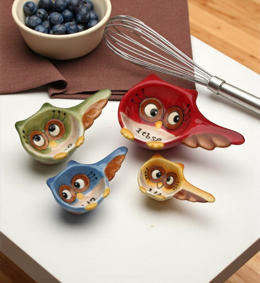 Ceramic Whimsical Owls Measuring Spoons (Set of 4) Home Décor Gift for Her Gift for Mom Kitchen Décor Birdwatcher Gift