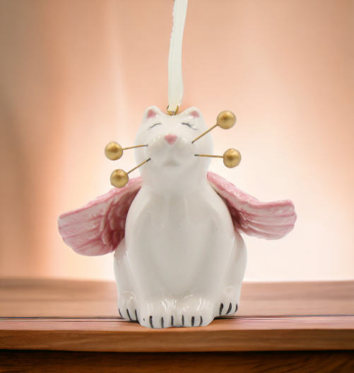Ceramic Whisker Cat Angel Ornament Home Décor Religious Décor Religious Gift Church Décor Cat Lover Gift Pet Loss Gift