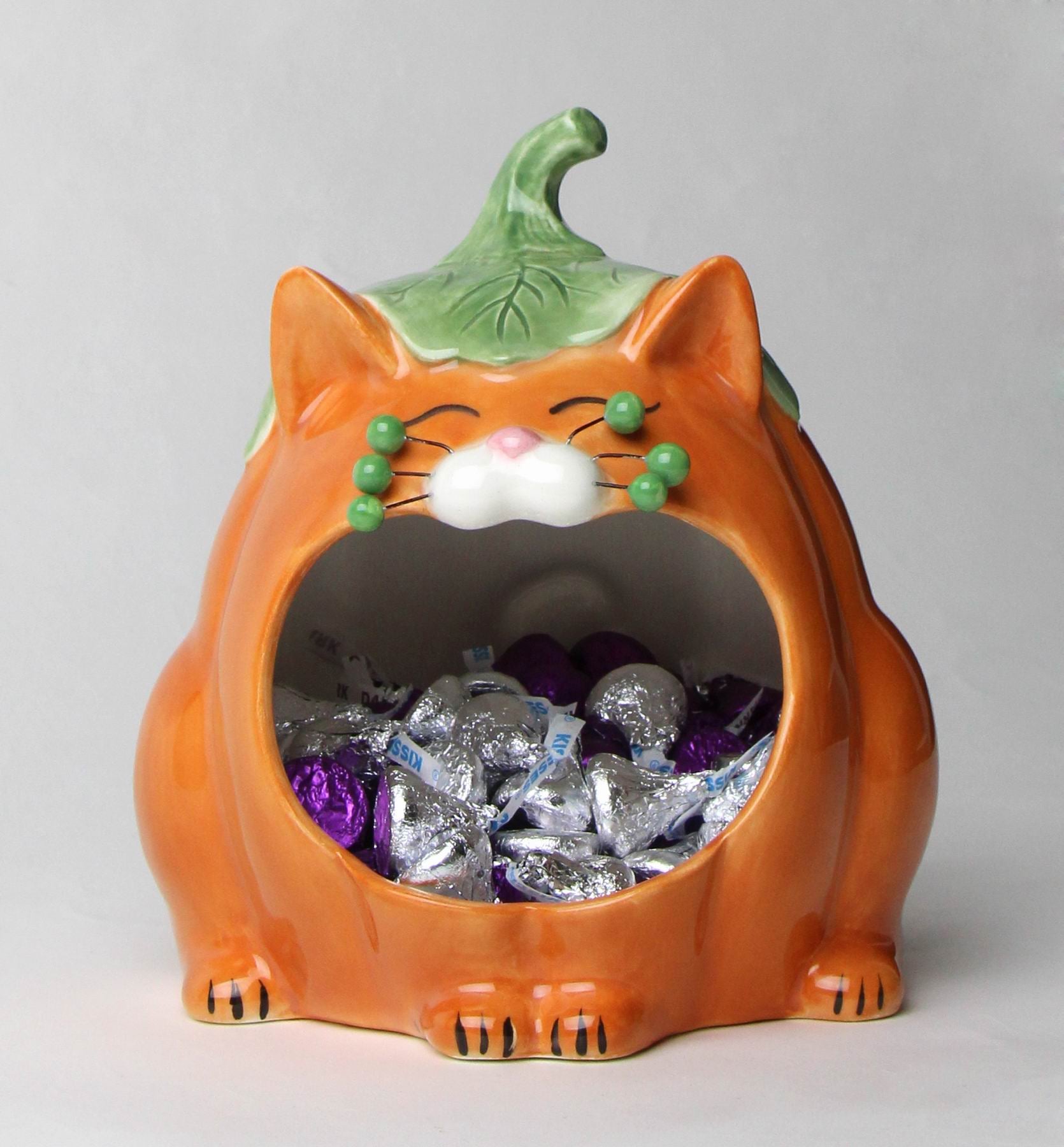 Ceramic Whisker Pumpkin Cat Candy Bowl or Key Holder Home Décor Gift for Her Gift for Mom Kitchen Décor Fall Décor