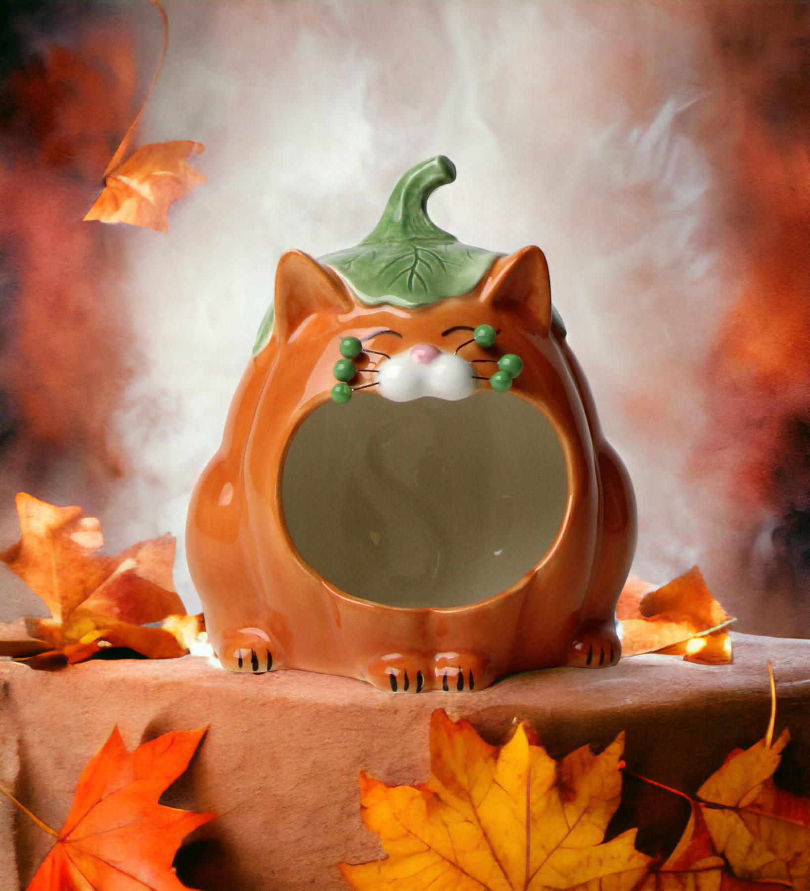Ceramic Whisker Pumpkin Cat Candy Bowl or Key Holder Home Décor Gift for Her Gift for Mom Kitchen Décor Fall Décor