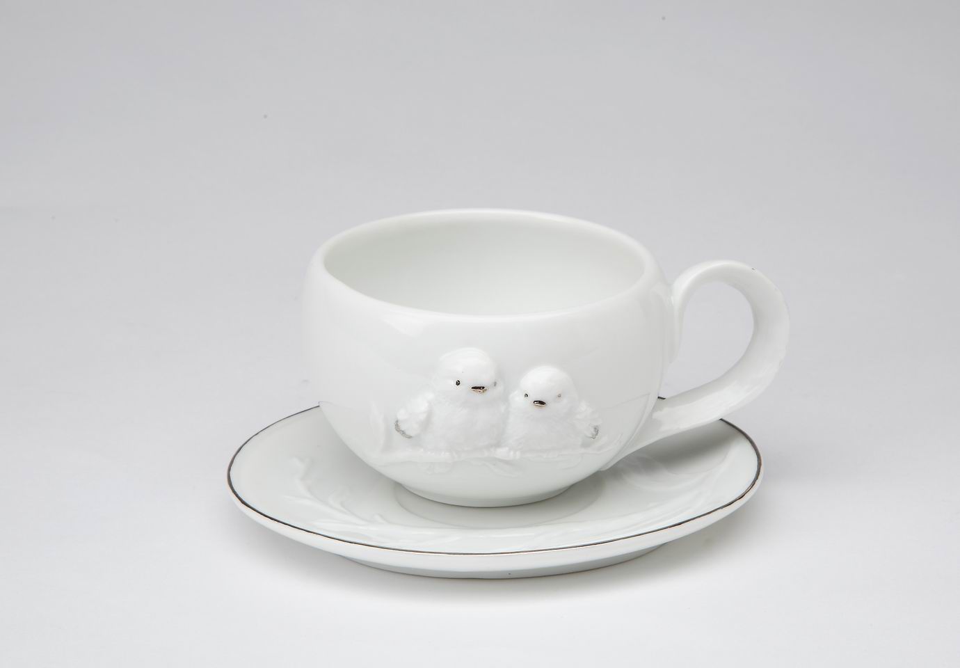 Ceramic White Birds Cup And Saucer Gift for Her Gift for Mom Tea Party Décor Café Décor Farmhouse Kitchen Décor - cup