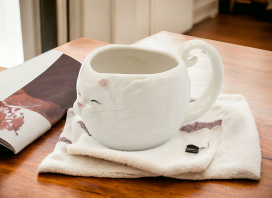 Ceramic White Cat Mug Home Décor Gift for Her Gift for Mom Kitchen Décor Cat Lovers Gift Pet Loss Gift - Mugs