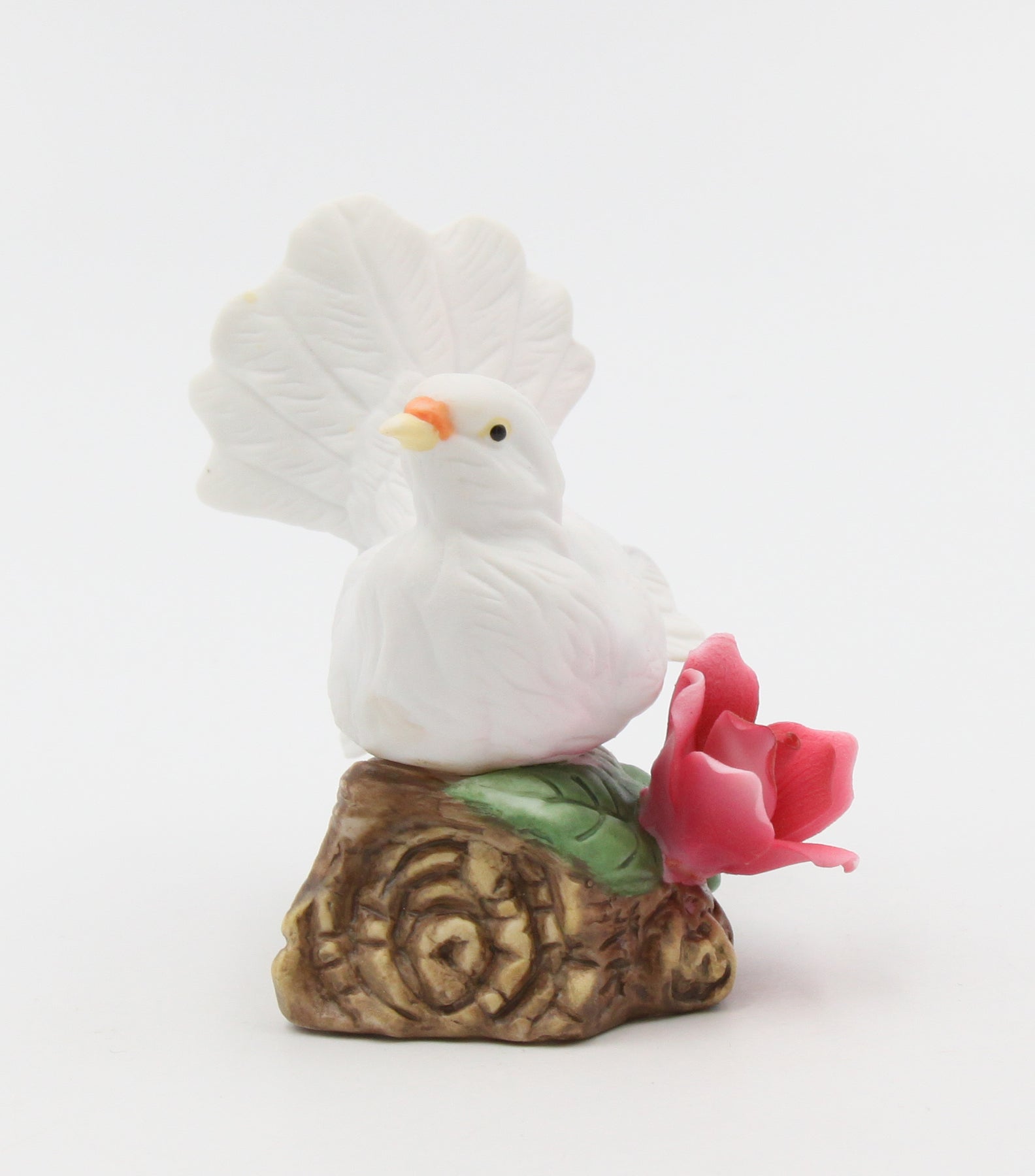 Ceramic White Dove Bird with Red Rose Flower Figurine Garden Decor Vintage Decor Gift for Her Gift for Mom - Figurine