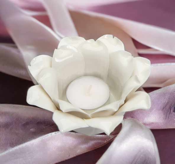 Ceramic White Flower Candle Holder Home Décor Gift for Her Gift for Mom Bathroom Décor Vanity Décor Wedding Table Decor