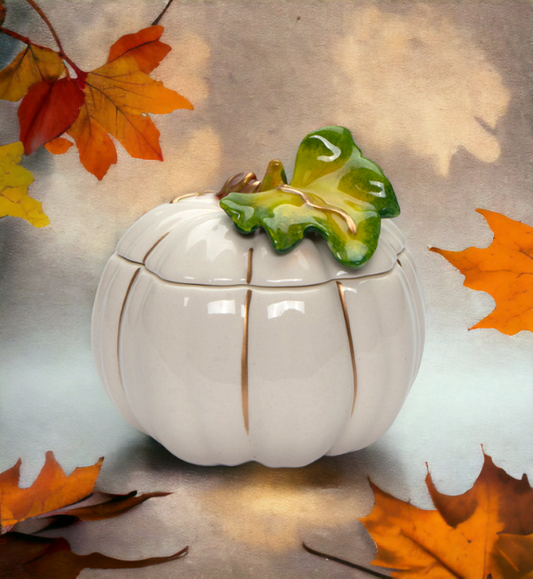 Ceramic White Pumpkin Candy Box - Small Size Home Décor Gift for Her Gift for Mom Kitchen Décor Fall Décor Thanksgiving