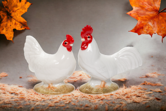 Ceramic White Rooster and Hen Salt and Pepper Shakers Gift for Her Mom Farmhouse Kitchen Décor Fall Décor Thanksgiving