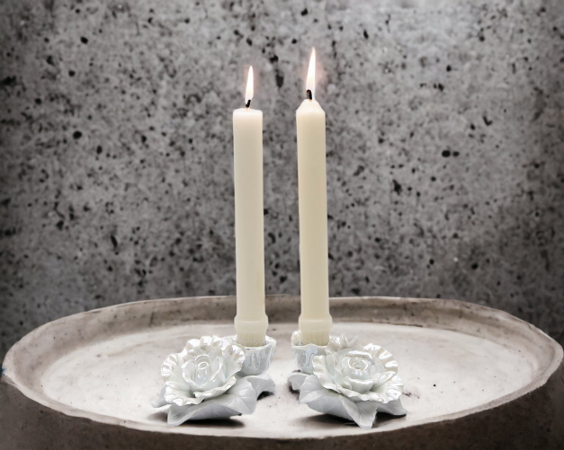Ceramic White Rose Candle Holder-Set of 2 Wedding Décor or Gift Anniversary Décor or Gift Home Décor Vanity Decor