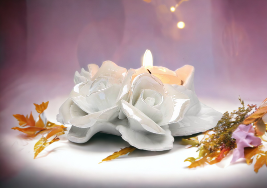 Ceramic White Rose Tealight Candle Holder Wedding Décor or Gift Anniversary Décor or Gift Home Décor Vanity Decor