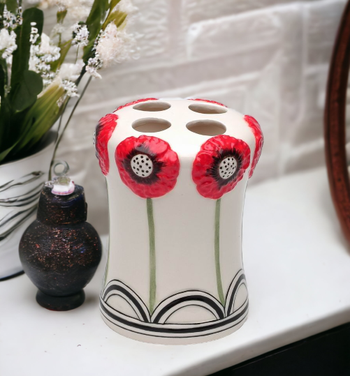 Ceramic Wild Poppy Flower Toothbrush Holder Home Décor Gift for Her Gift for Mom Vanity Decor - toothbrush holder