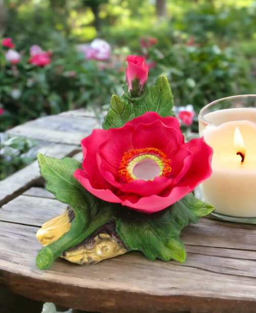 Ceramic Wildrose Flower Half Inch Tapper Candle Holder Home Décor Gift for Her Gift for Mom Nature Lover Gift - Candle
