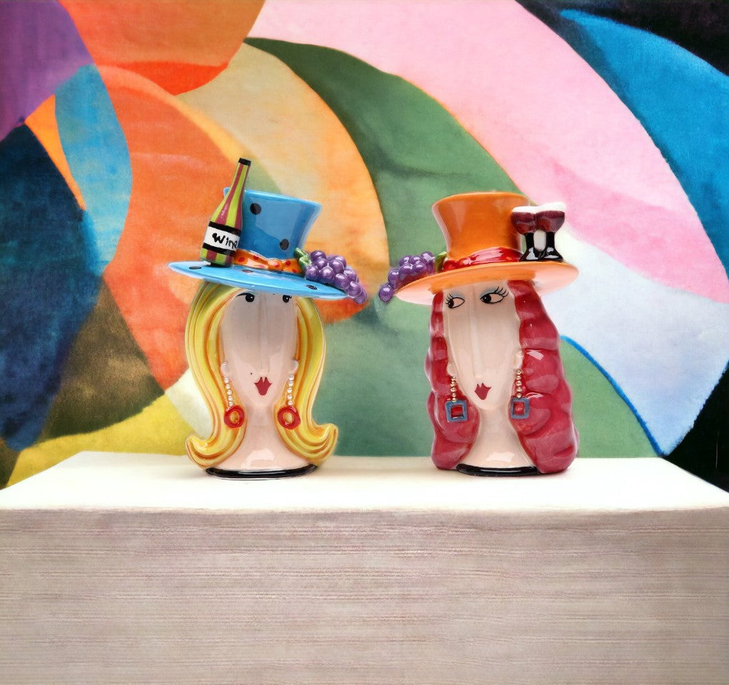Ceramic Wine Loving Ladies Salt and Pepper Shakers Home Décor Gift for Her or Mom Gift for Friend or Coworker Kitchen
