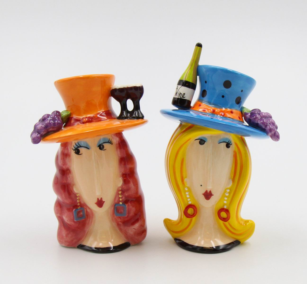 Ceramic Wine Loving Ladies Salt and Pepper Shakers Home Décor Gift for Her or Mom Gift for Friend or Coworker Kitchen