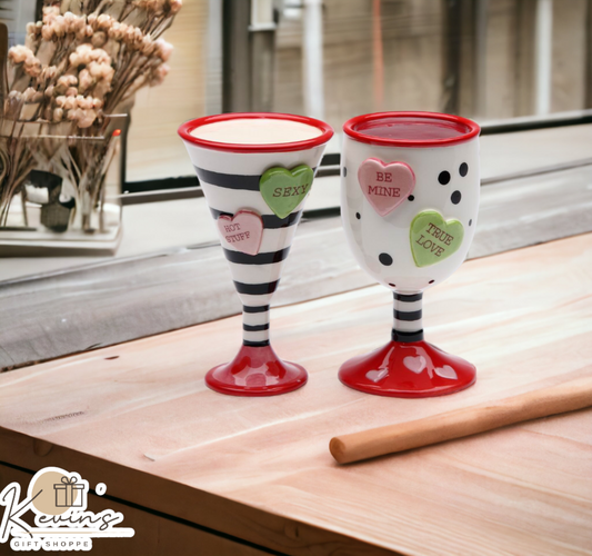 Ceramic Wine & Martini Cup Salt & Pepper Shakers Home Décor Gift for Her or Mom Kitchen Décor Valentine’s Day Décor