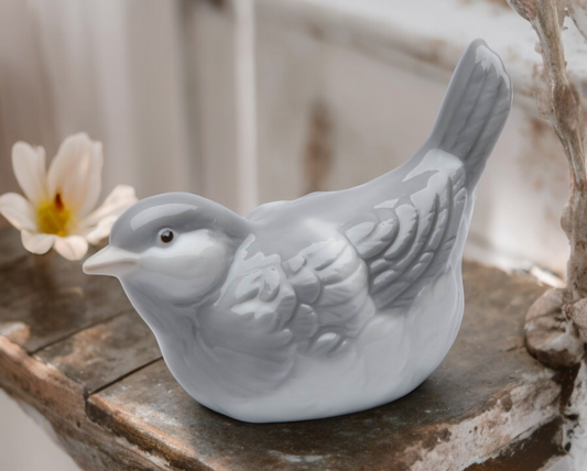 Ceramic Wings Closed Gray Bird Figurine Gift for Birdwatcher Gift for Her Gift for Mom Home Decor