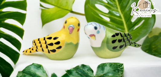 Ceramic Yellow And Green Parakeet Birds Salt & Pepper Shakers Home Décor Gift for Her Gift for Mom Kitchen Décor