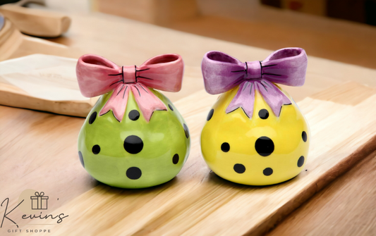 Ceramic Yellow & Green Dotted Salt & Pepper Shakers Home Décor Gift for Her Gift for Mom Kitchen Décor - Salt & Pepper
