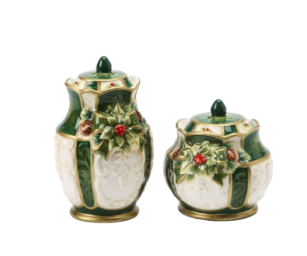 Christmas Decor Ceramic Holly Salt & Pepper Shakers Home Décor Gift for Her Gift for Mom Kitchen Décor - Salt & Pepper