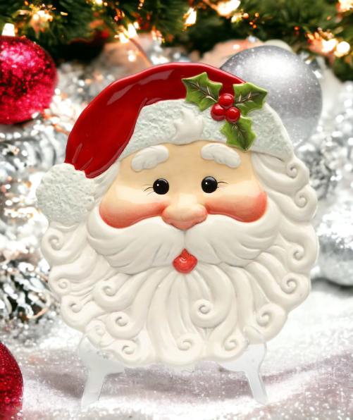 Christmas Hand Painted Ceramic Santa Claus Decor Plate Home Décor Gift for Her Gift for Mom Kitchen Décor Christmas