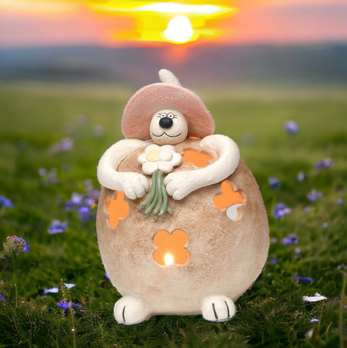 Clay Fat Cat Holding Flowers Tealight Candle Holder Home Décor Gift for Her Gift for Mom Kitchen Décor Cat Lovers Gift