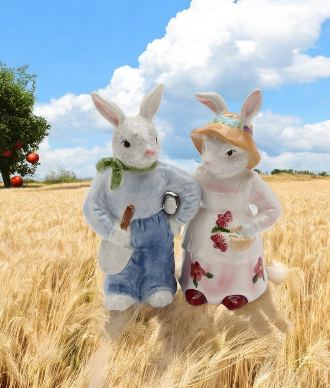 Cute Bunny Rabbit Farmers Salt and Pepper Shakers Home Décor Gift for Her Gift for Mom Kitchen Décor Spring or Easter