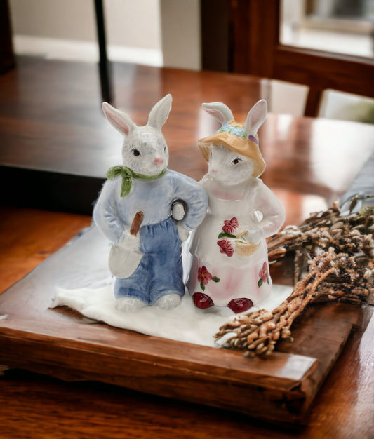 Cute Bunny Rabbit Farmers Salt and Pepper Shakers Home Décor Gift for Her Gift for Mom Kitchen Décor Spring or Easter