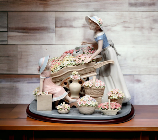 Fine Porcelain Mother with Daughter at Flower Market Figurine Home Décor Gift for Her Gift for Mom Nature Lover Gift