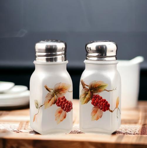 Glass Salt and Pepper Shakers with Hand Painted Mulberry Home Décor Gift for Her Gift for Mom Kitchen Décor - Salt &