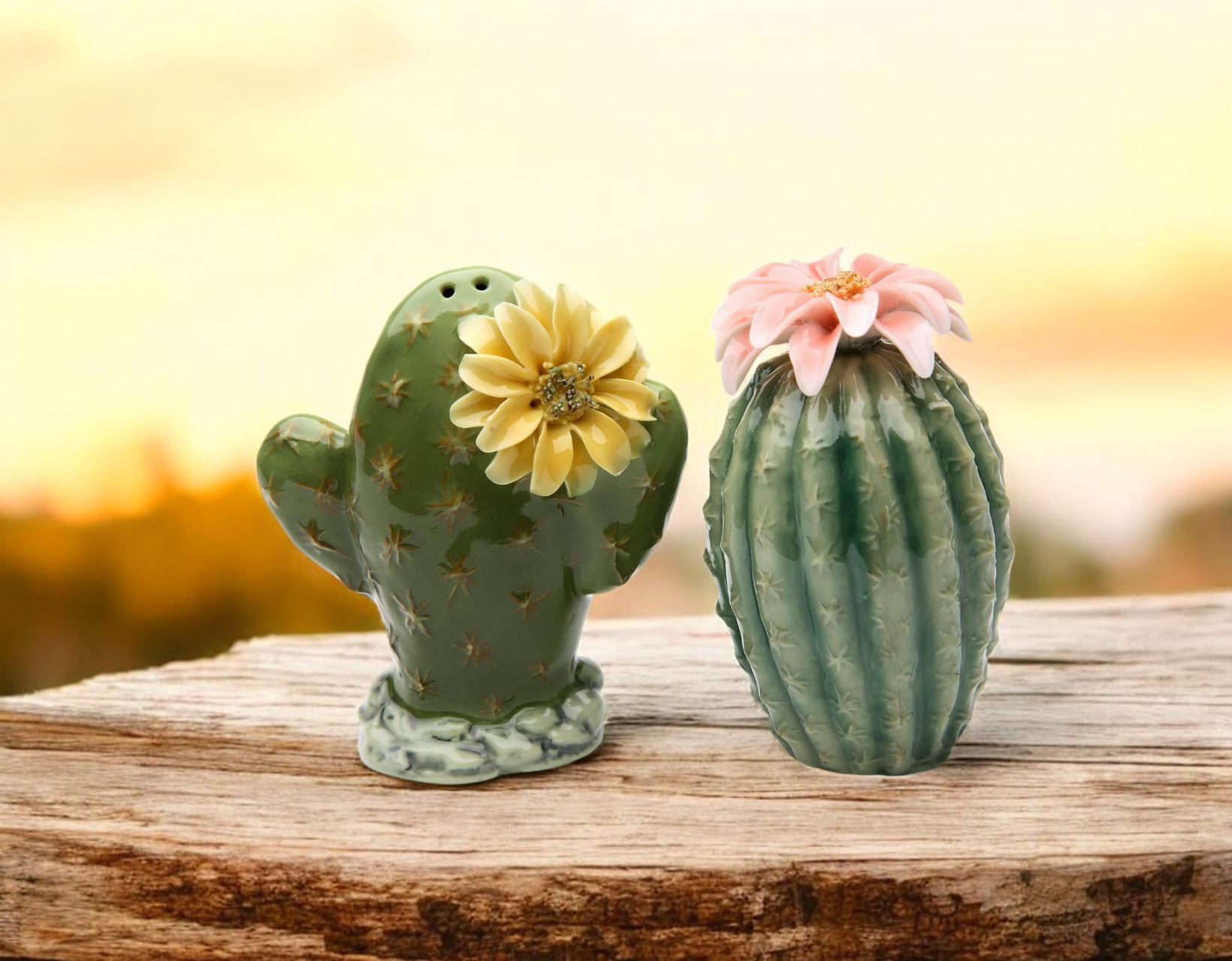 Hand Crafted Ceramic Cactus with Flowers Salt & Pepper Shakers Home Décor Gift for Her Gift for Mom Kitchen Décor