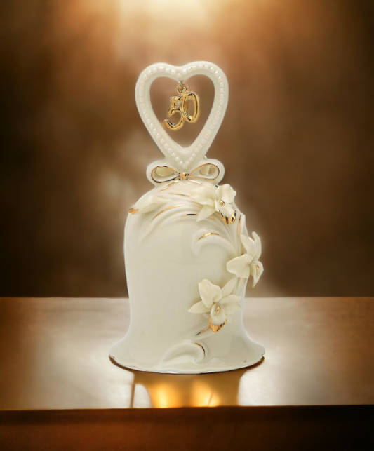 Hand Crafted Ceramic Ivory Orchid Flower Bell 50th Wedding Anniversary Party Decor Golden Anniversary Milestone Gift