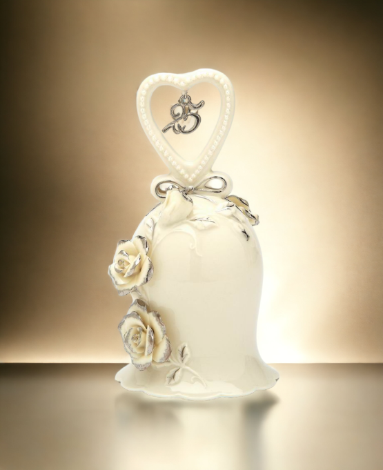 Hand Crafted Ceramic Ivory Rose Bell with Silver Accents-25th Anniversary Anniversary Décor Anniversary Gift - Hand
