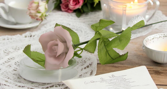 Hand Crafted Ceramic Pink Rose Flower - Set of 2 Valentines Day Decor Wedding Décor Wedding Gift Anniversary Décor