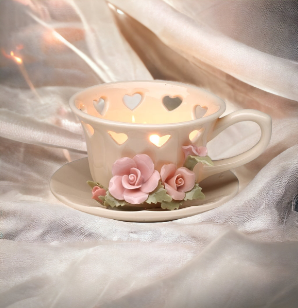 Hand Crafted Ceramic Rose Cup Tealight Candle Holder Wedding Décor Wedding Gift Wedding Favor Anniversary Décor